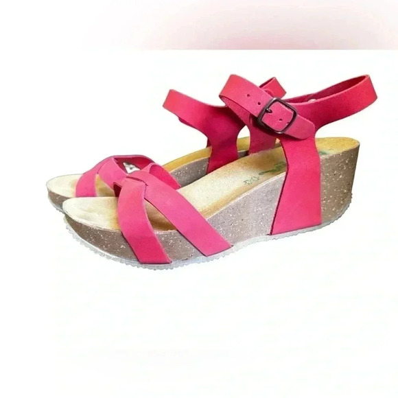 Bio nature Red Leather Platform Wedge Heels Size 41 - Picture 3 of 11